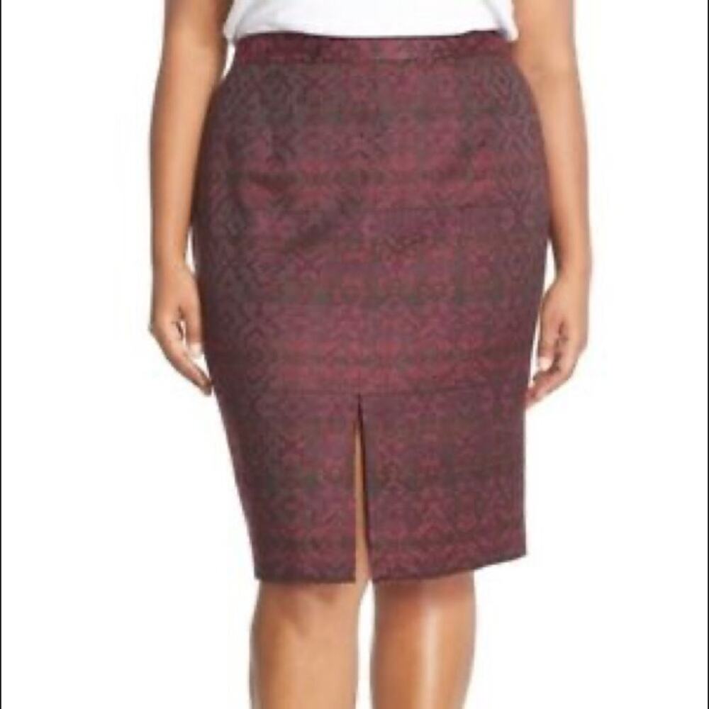 Halogen Knee-Length Purple Geometric Front-Split Skirt, Sz 12